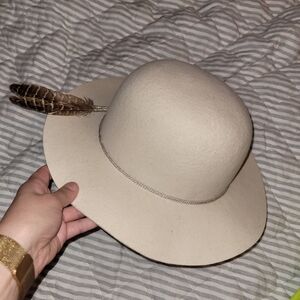 Brixton Cream Hat with Feather Accent